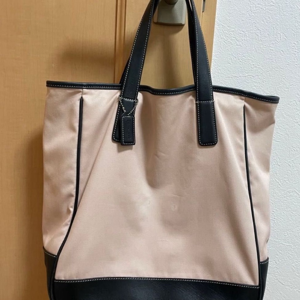 Coach Vintage Hampton Large Tote 7707 Pink with Black leather